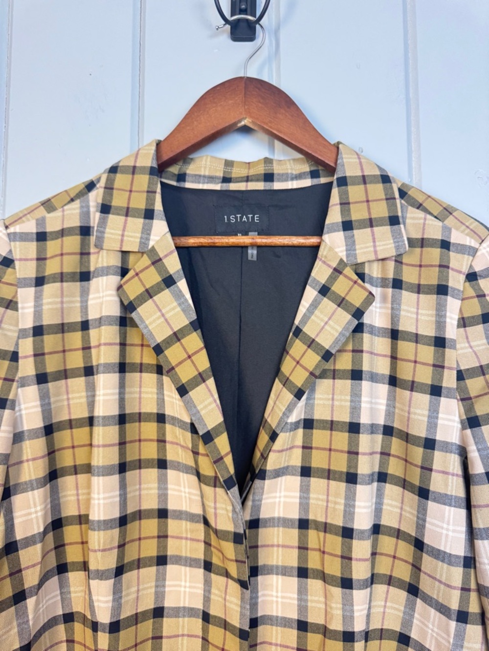 1. State Folklore Plaid Notched Lapel Mac Checked Trench Coat Lightweight XL - Picture 3 of 14